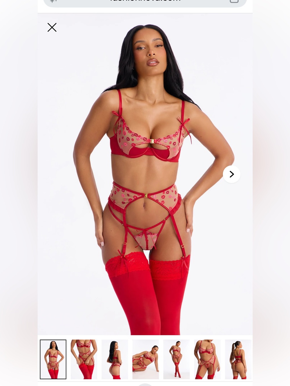 2/75$🔥Red Lace & Mesh Heart Balcony Bra Set with Garter